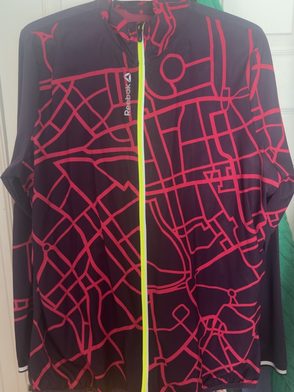 Reebok Black Jacket with Pink Grid and Neon Yellow Zip